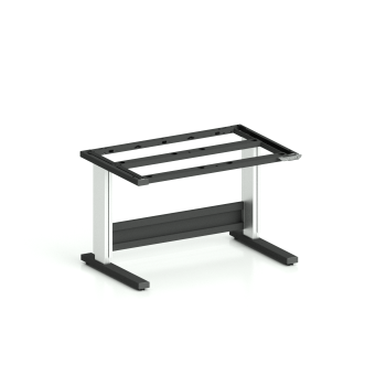 Höhenverstellbares Tischgestell TriMax Light (Art.-Nr. 160.122.000.78) in 1200 mm Breite, C-Fuß mit Spindelhub, Gestell in Tiefschwarz RAL 9005 und eloxierten Aluminium-Hubsäulen mit Erdung