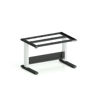 Höhenverstellbares ESD-Tischgestell TriMax Light (Art.-Nr. 160.122.100.78) in 1200 mm Breite, C-Fuß mit Spindelhub, Gestell in Tiefschwarz RAL 9005 und eloxierten Aluminium-Hubsäulen mit Erdung