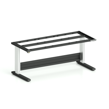 Höhenverstellbares ESD-Tischgestell TriMax Light (Art.-Nr. 160.422.100.78) in 1800 mm Breite, C-Fuß mit Spindelhub, Gestell in Tiefschwarz RAL 9005 und eloxierten Aluminium-Hubsäulen mit Erdung
